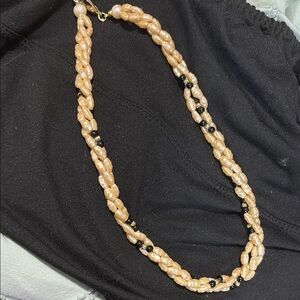 Elegant Pearl and Black Bead Necklace